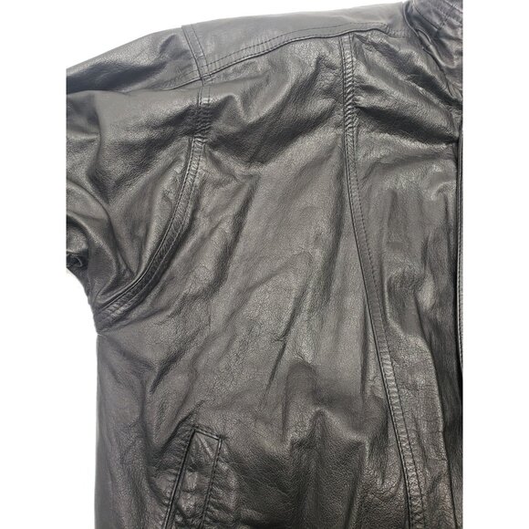 Boss Leather Black Leather Bomber Motorcycle Full Zip Button Up Jacket Size ? - Picture 4 of 16